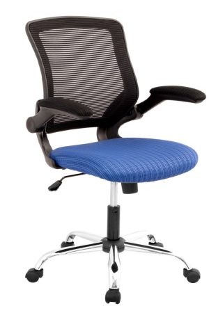 Silla Atenas Gerente / Asiento En Paño color azul y Espalda en Malla Base Cromo