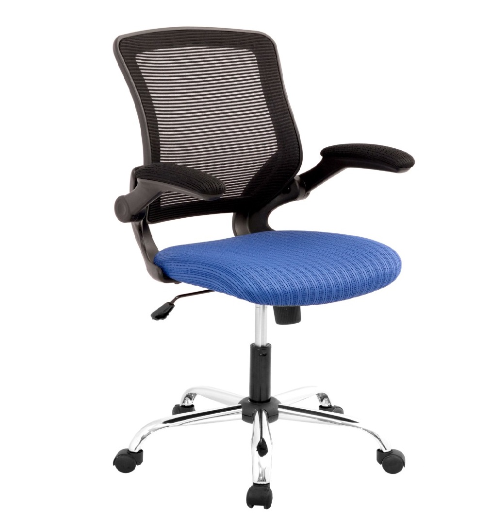 Silla Atenas Gerente / Asiento En Paño color azul y Espalda en Malla Base Cromo