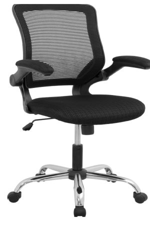 Silla Atenas Gerente / Asiento En Paño color Negro Y Espalda en Malla Base Cromo