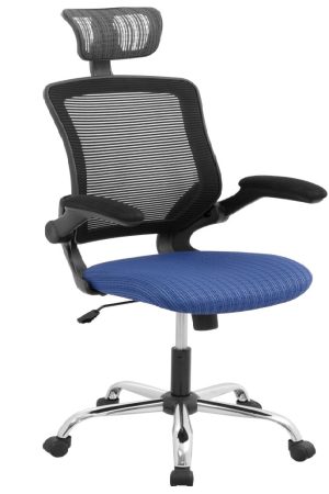 Silla Atenas Presidente / Asiento En Paño color Azul Y Espalda En Malla Base Cromo
