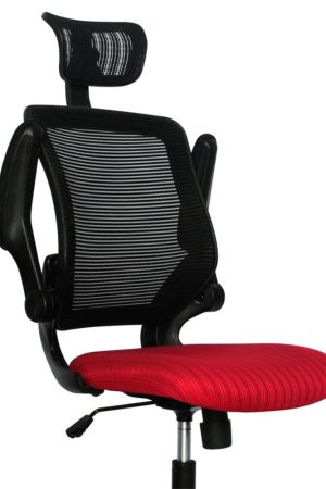 Silla Atenas Presidente / Asiento En Paño color Rojo Y Espalda En Malla Base Cromo