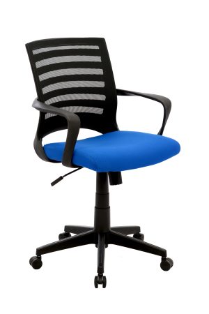 Silla Escocia Operativa Brazo Fijo / Asiento En Paño color Azul y Espalda En Malla Base Nylon