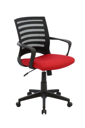 Silla Escocia Operativa Brazo Fijo / Asiento En Paño color rojo y Espalda En Malla Base Nylon
