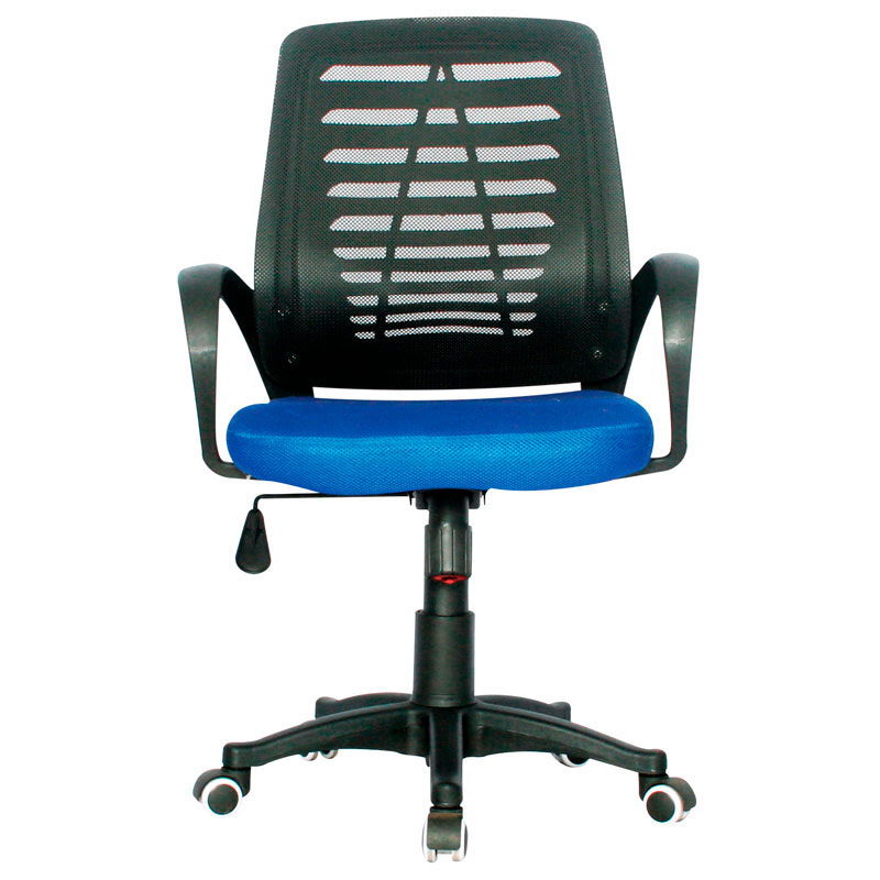 Silla España Operativa Mecanismo Basculante / Asiento En Paño azul y Espalda En Malla Base Nylon - Imagen 2