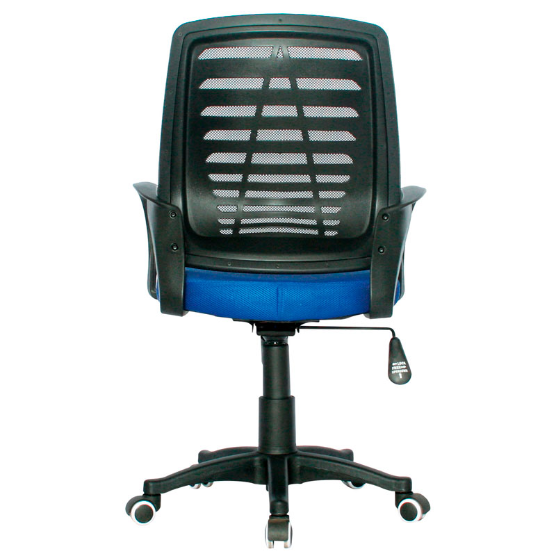 Silla España Operativa Mecanismo Basculante / Asiento En Paño azul y Espalda En Malla Base Nylon - Imagen 4