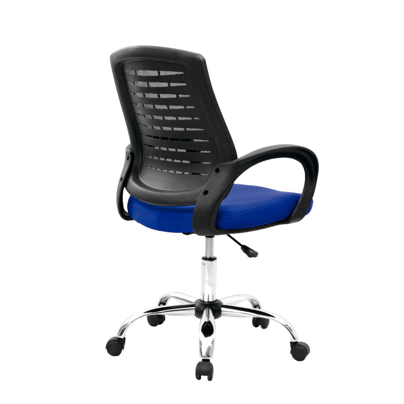 Silla España Operativa Mecanismo Basculante / Asiento En Paño color azul y Espalda En Malla Base Cromo