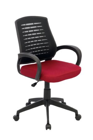 Silla España Operativa Mecanismo Graduable en Altura / Asiento En Paño color rojo y Espalda En Malla Base nylon