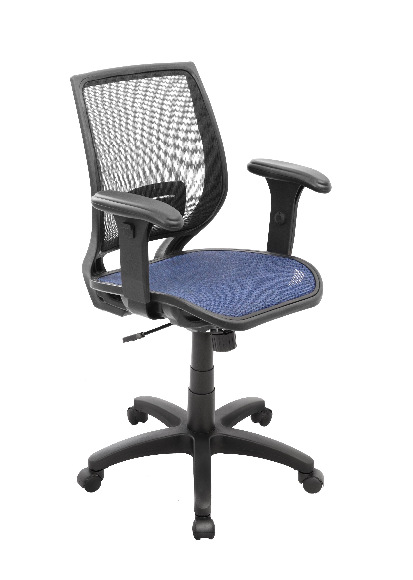 Silla Holanda Operativa Brazo Graduable / Asiento En Paño color azul y Espalda En Malla Base Nylon