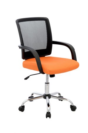 Silla Irlanda Operativa Mecanismo Basculante / Asiento En Paño color Naranja y Espalda En Malla Base Cromo
