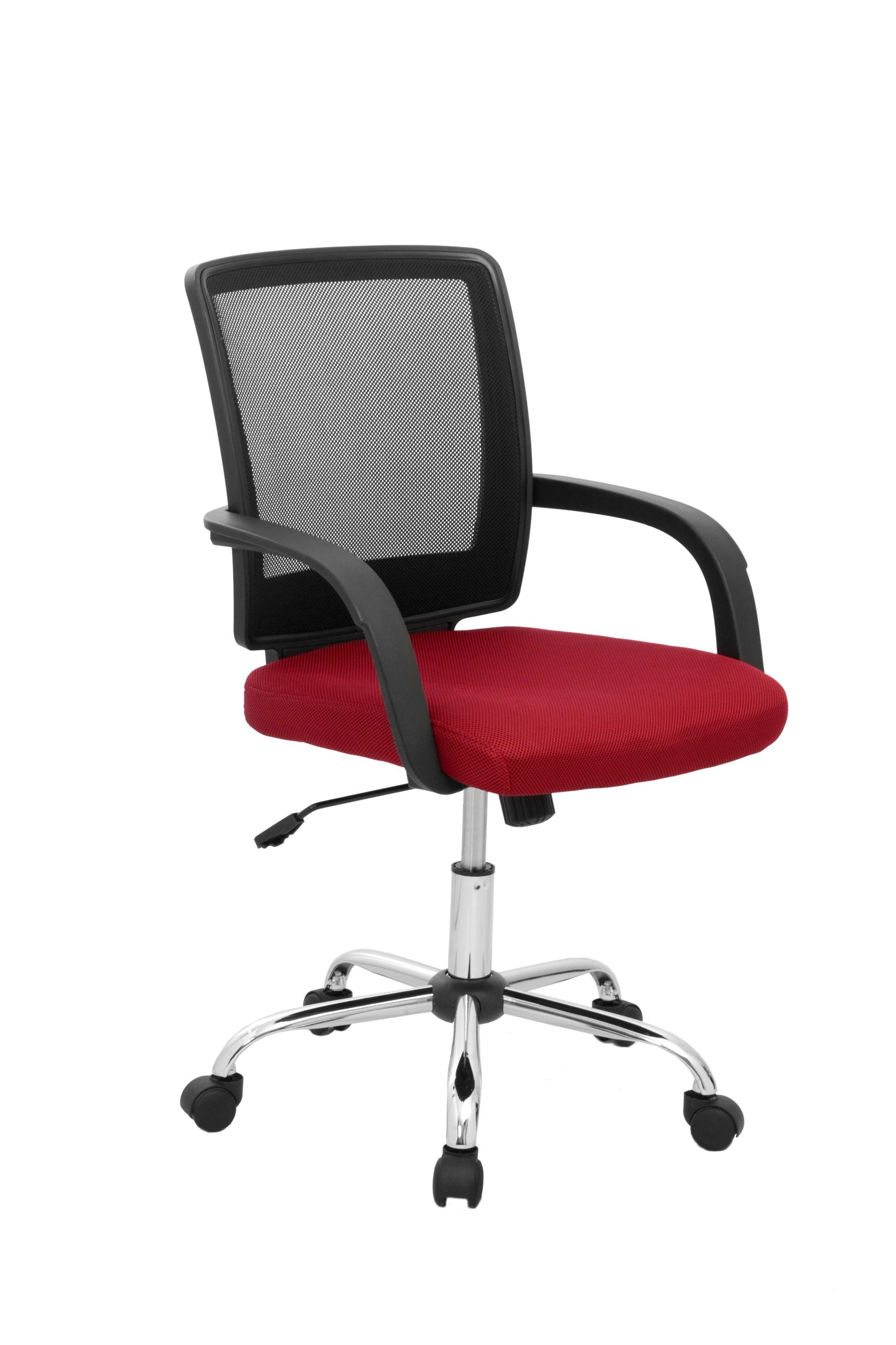 Silla Irlanda Operativa Mecanismo Basculante / Asiento En Paño color Rojo y Espalda En Malla Base Cromo
